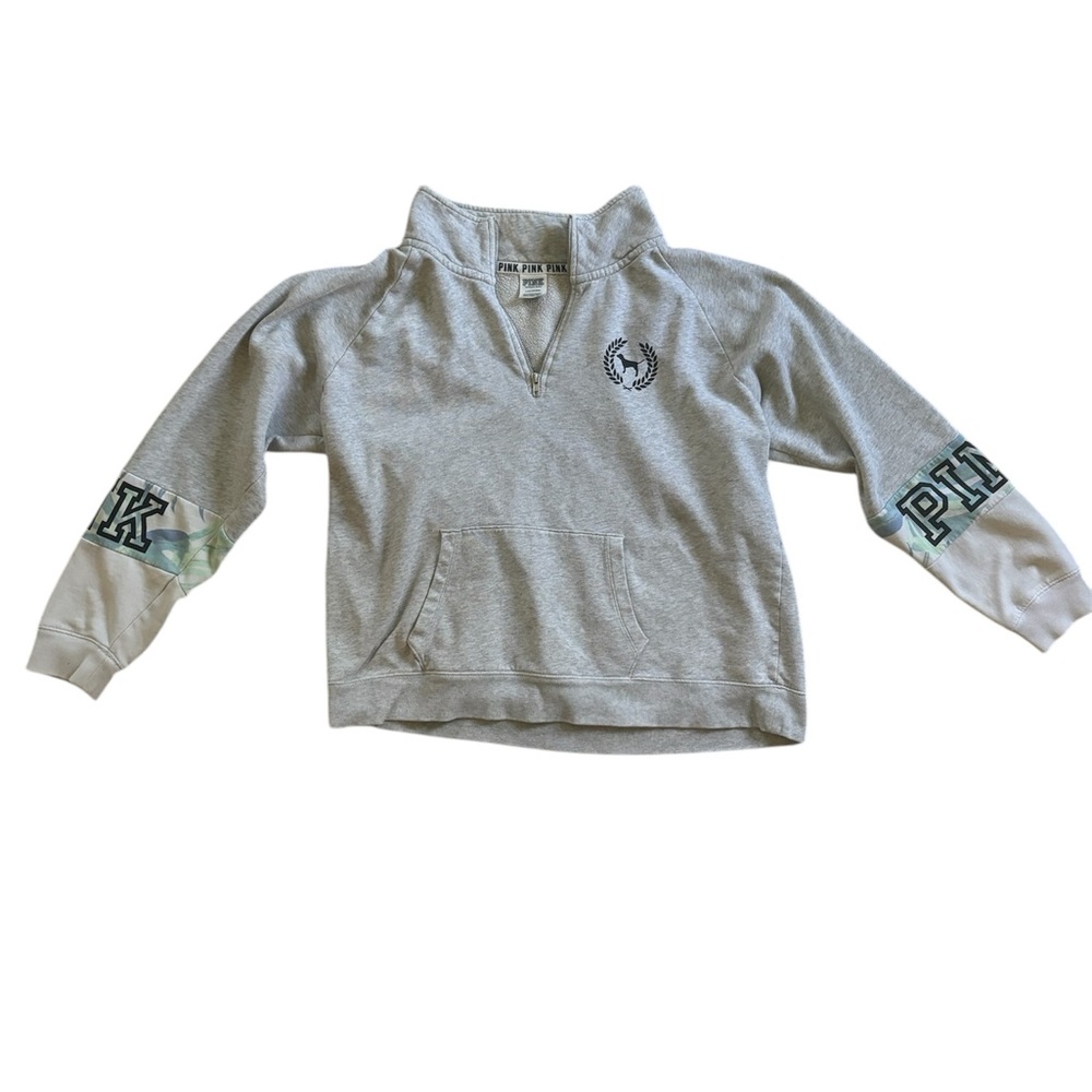 PINK Victoria's Secret Gray and Blue Quarter-Zip Hoodie